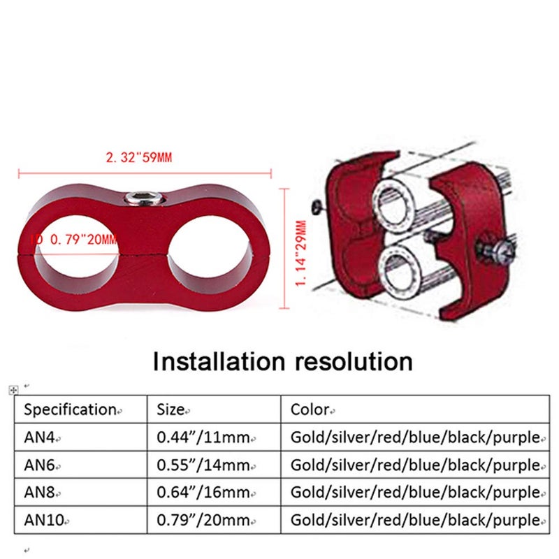 RASTP 10AN Aluminum Hose Separator Clamp - Fuel, Oil, Brake, Water & Gas Line Adapter, Red, 4pcs - Image 4